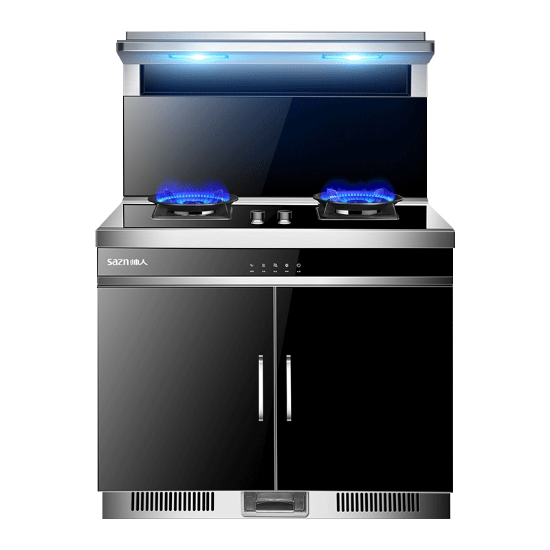 帅人(sazn)集成灶一体灶家用下排式烟灶套装电加热自动清洗电侧吸油烟机燃气灶头部暖菜液化气90D2储物柜款