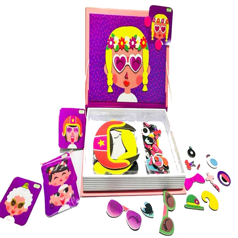 小红书益智3d木质拼图换装儿童玩具早教磁铁书热卖磁力片拼图