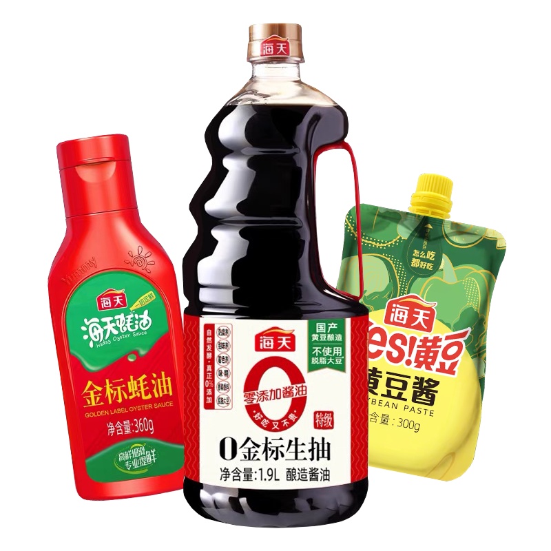 海天0金标生抽1.9L 酿造酱油 金标蚝油360g+黄豆酱300g 家用调味品组合套装
