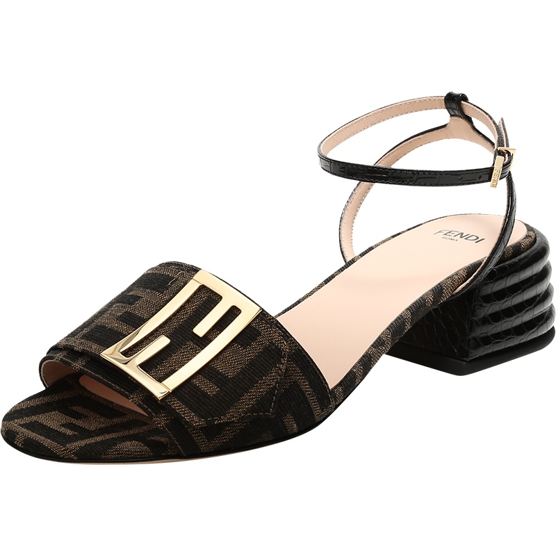 FENDI 女士 织物配皮粗跟凉鞋 8X7091 ABOE