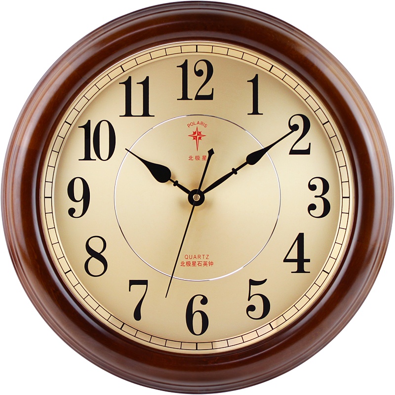 北极星实木客厅挂钟欧式简约大气典雅家用钟表新中式静音石英时钟挂表现代金属钟面装饰电子钟圆形壁钟