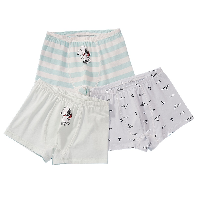 史努比儿童内裤男童平角裤男孩宝宝四角裤青少年小孩棉短裤3条装 S2052401
