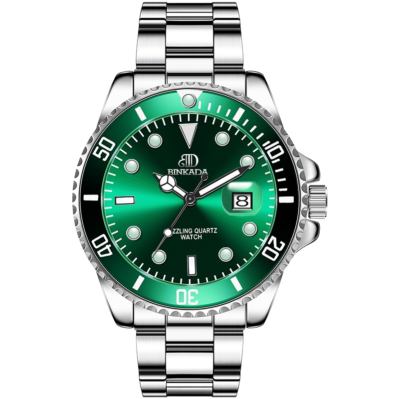 宾卡达BINKADA手表男士石英表精钢防水夜光日历男表5004