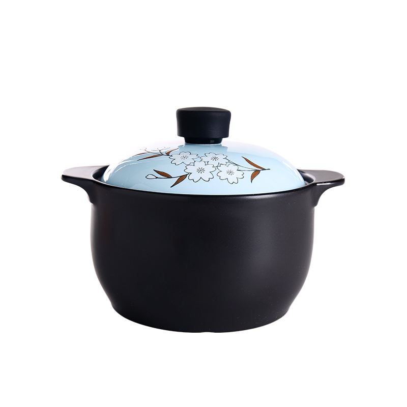 顺祥陶瓷 3.2L广府煲(樱花-蓝)煲釉下彩美观耐用明火直烧易厨广府煲多功能汤碗汤锅 苏宁自营