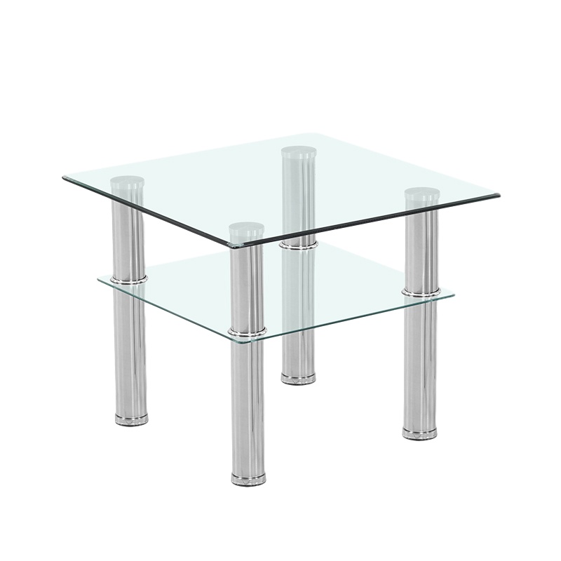 逐鹿中原玻璃茶几方形茶几小户型接待桌透明双层小方台家用HC039透明双层茶几