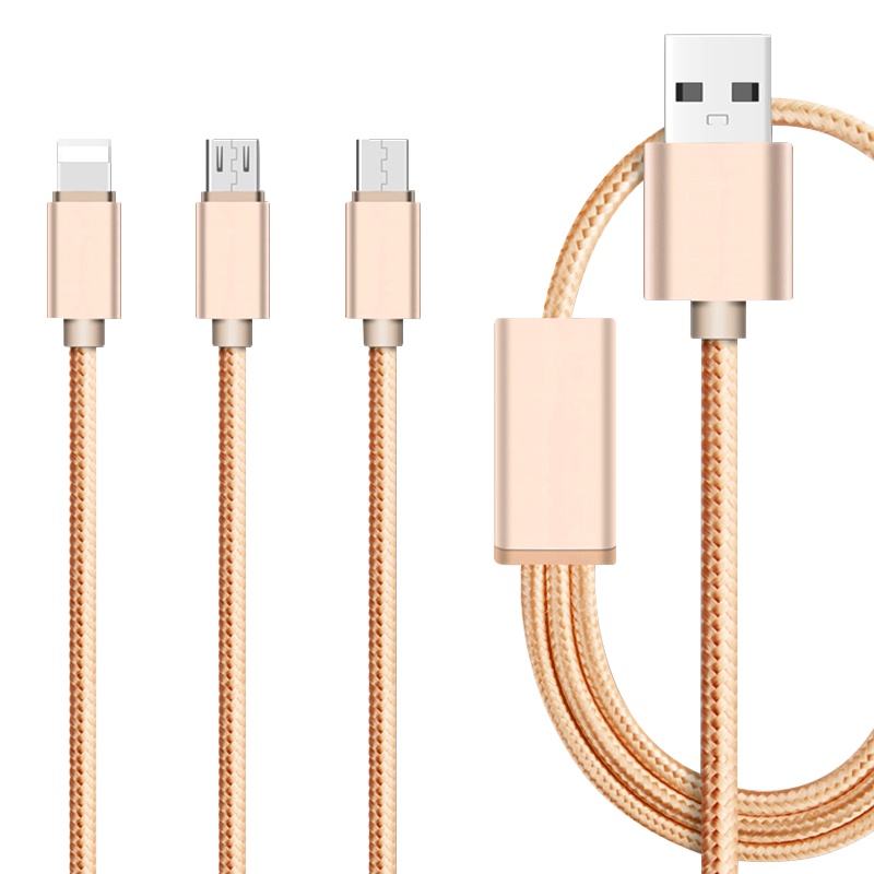 墨一 三合一数据线 一拖三usb充电线 适用于苹果/安卓/type-c/小米vivo手机通用 升级编织