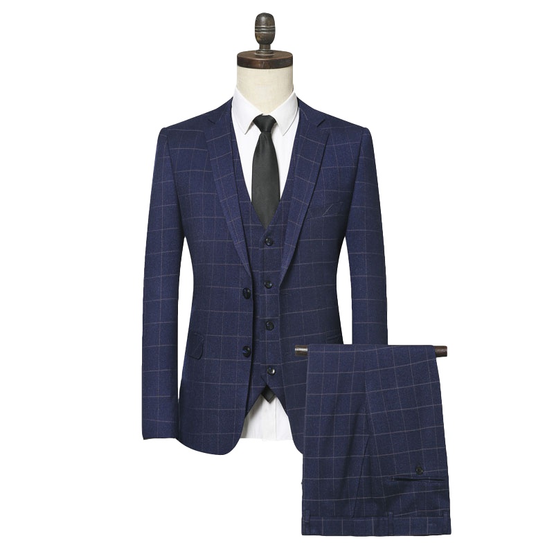 冰洁 西服套装男士结婚三件套绅士西装修身礼服优雅格子西服男婚礼