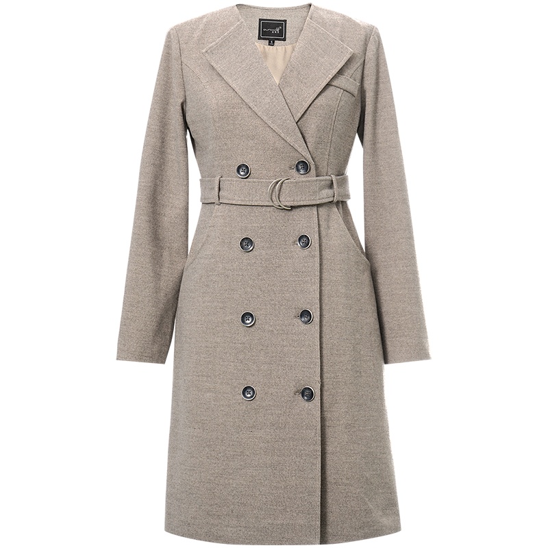 OUNIXUE欧昵雪 | [通勤干练毛呢裙]秋冬季时尚翻折领中长款过膝呢子连衣裙女