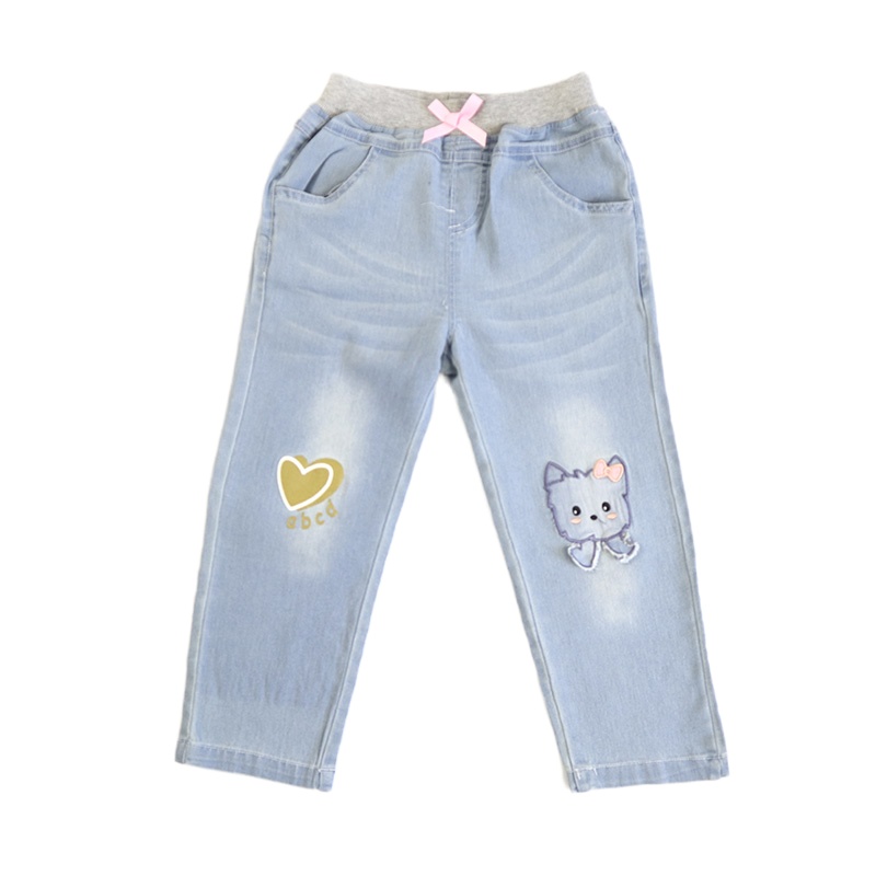 安笛贝乐女童长裤印花儿童春秋新款裤子蓝色90-110cm