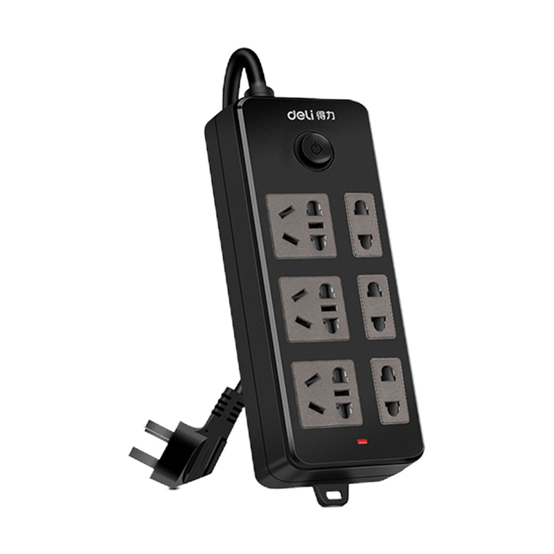 得力(deli)18233黑牛系列 插排 插座 插线板 延长线带安全保护门 电源接线板 3+3插孔 5米线 黑色