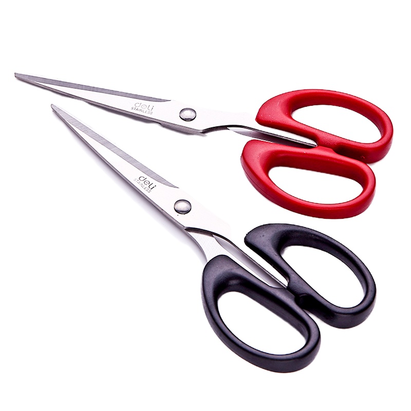 得力 剪刀加厚不锈钢180mm美工学生家用办公剪纸 红色