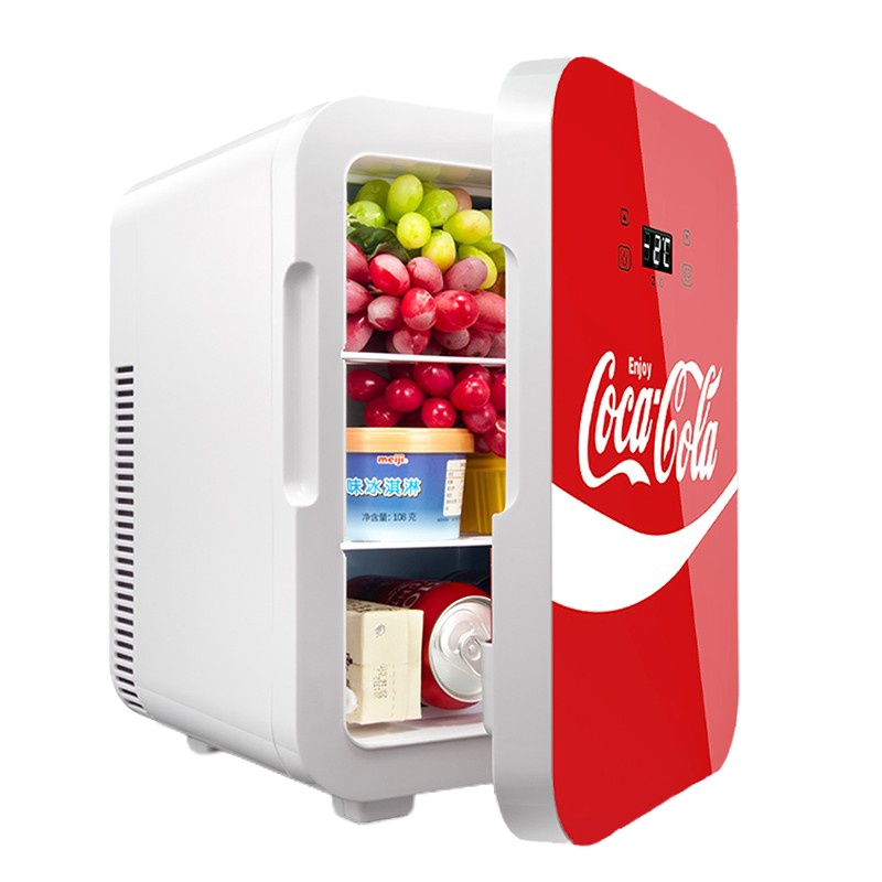 可口可乐车载冰箱迷你小冰箱车家两用便携宿舍化妆品母乳冷藏冷暖箱12升可调温双制冷飘带新款12V/220V