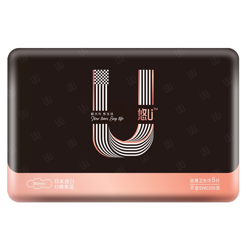 555悠U超长夜用360mm日本进口棉柔表层卫生棉姨妈巾超薄5片装