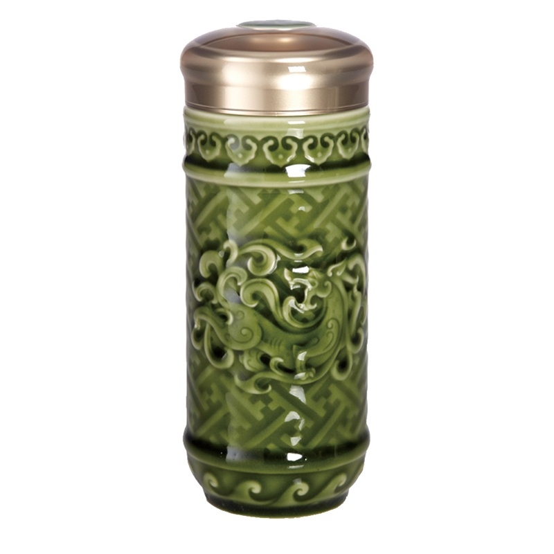 乾唐轩活瓷盛世祥龙随身杯双层便携带盖陶瓷泡茶水杯子商务送礼品