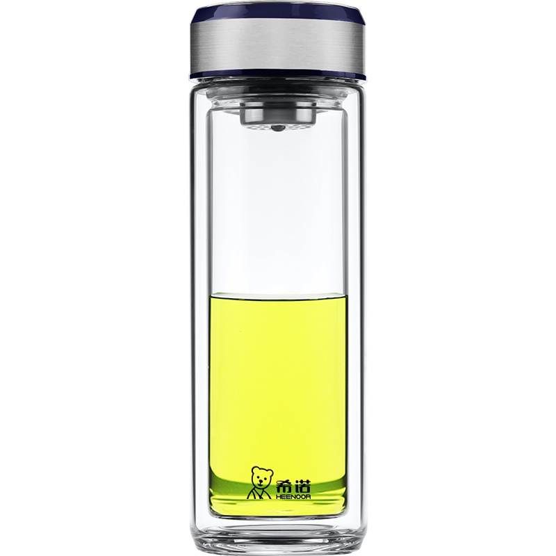 希诺 XN-6710 双层玻璃杯 285ml 办公室家用带茶漏过滤网隔热耐热加厚透明水晶杯 （单位：个）