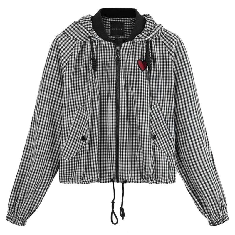 【热卖】格子外套女短款2019早春新款韩版宽松学生bf学院风ins上衣棒球服20011627