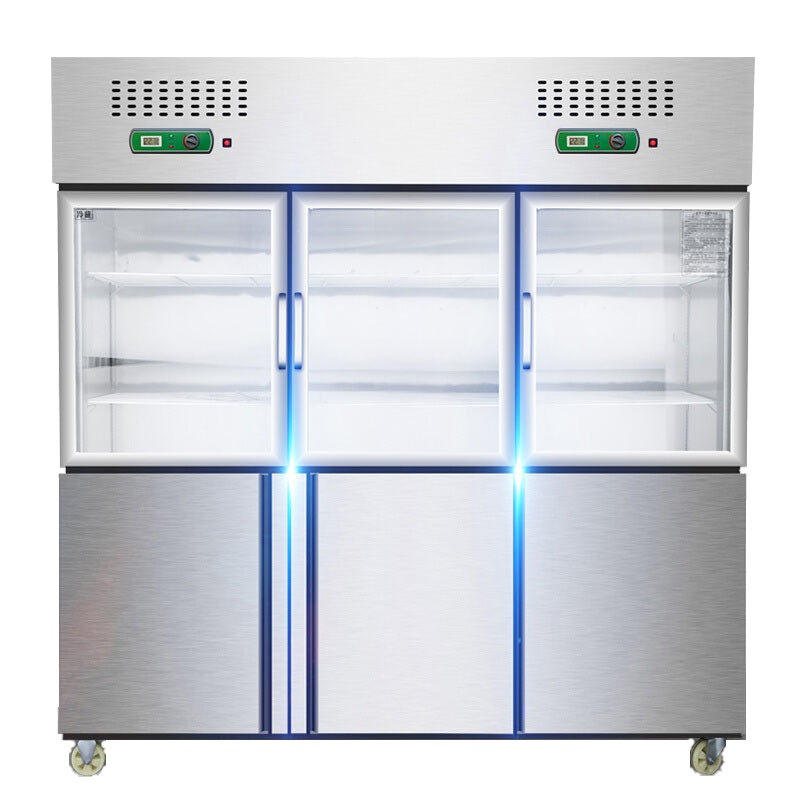 寒箭 六门商用冷柜冰箱 厨房立式六门上钢化玻璃门 下不锈钢门 冷柜 快速冷冻冷藏双温柜