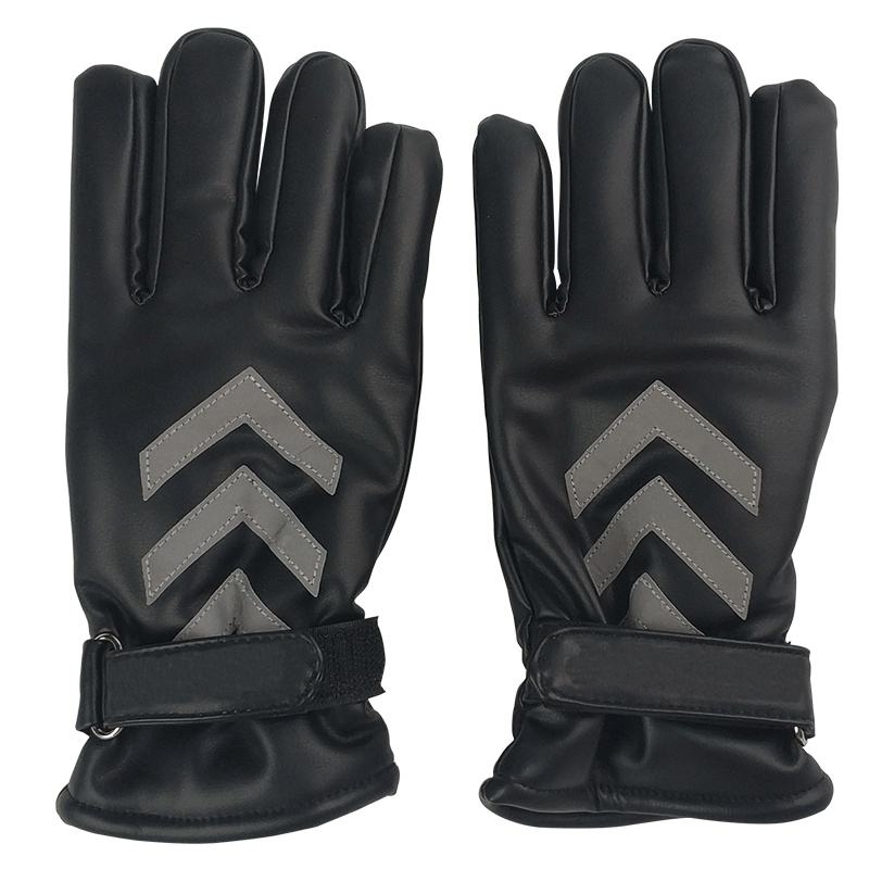 丛林狐加厚加绒秋冬季棉礼仪手套夜间交通指挥反光手套PU皮手套公路执勤透气交警手套劳保骑行手套