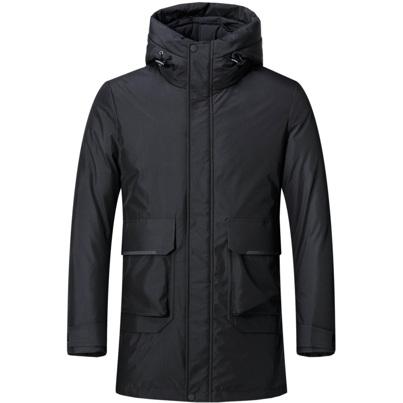 七匹狼男士大口袋简约连帽中长装薄羽绒20秋冬时尚羽绒外套