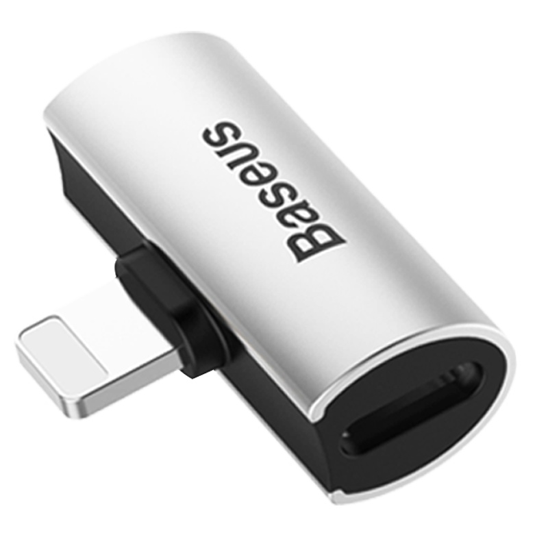 倍思耳机转接头适用于苹果7 8plus iphone Xs MaxX Xr手机数据分线器头一拖二充电听歌二合一银色常规款