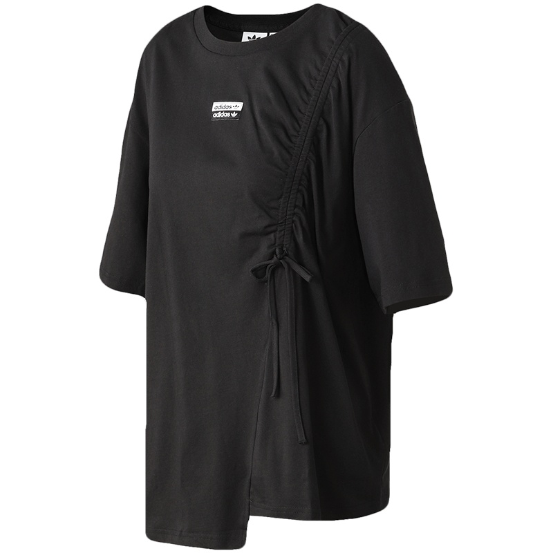 阿迪达斯三叶草女服短袖T恤双LOGO不规则运动休闲服GJ6579