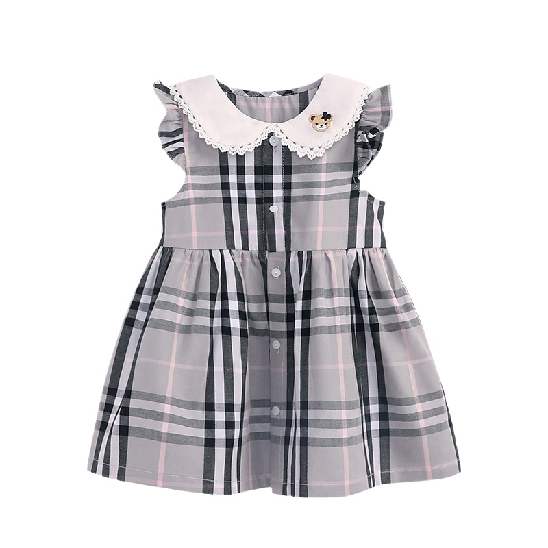 精典泰迪女童连衣裙夏装2021新款儿童夏季短袖洋气格子裙
