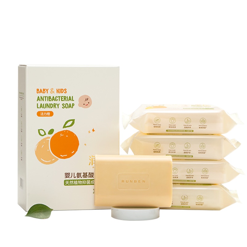 润本 婴儿氨基酸抑菌洗衣皂150g*5连包 天然植物抑菌果橙香强力去异味