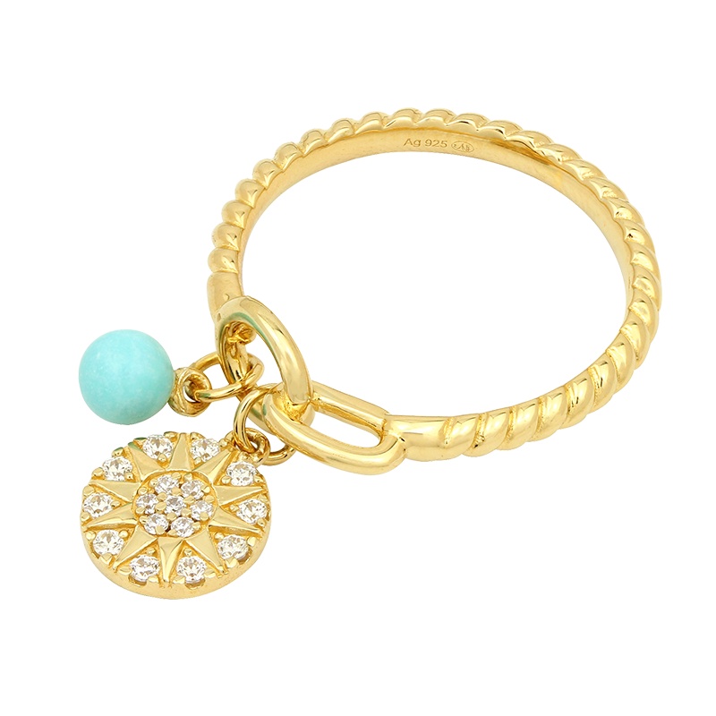 APM Monaco湖蓝色吊坠太阳戒指女 新款夏季出街悠闲下午茶装饰戒食指戒