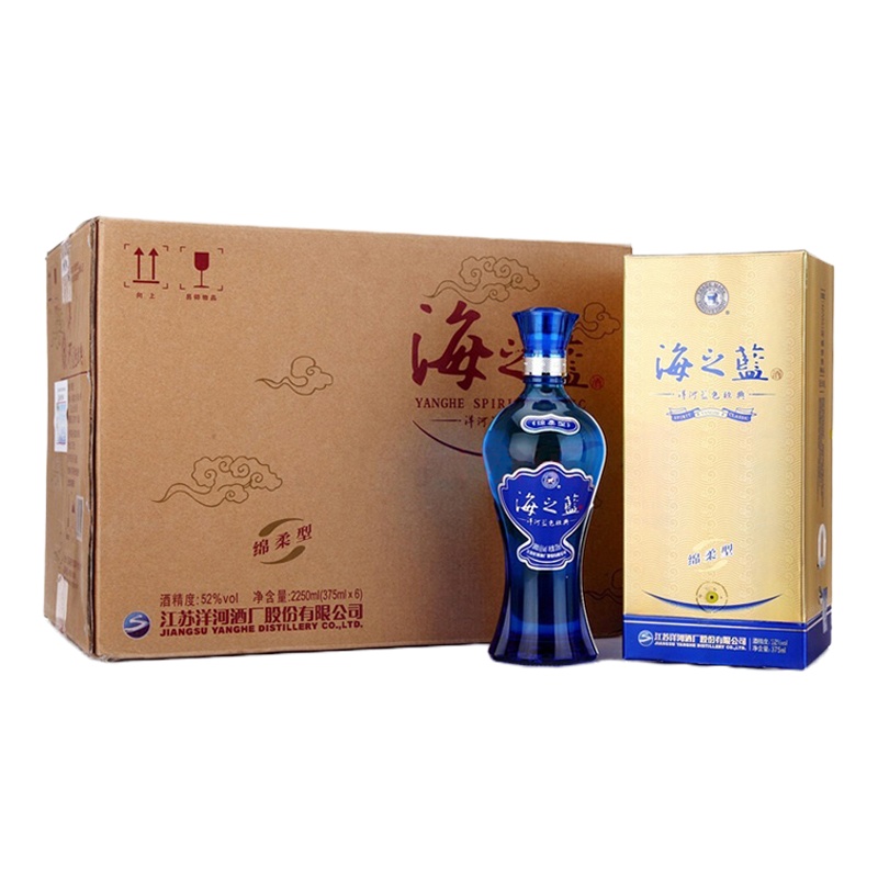 洋河(YangHe)蓝色经典海之蓝 52度375ml*6整箱装浓香型白酒(新老包装随机发货)