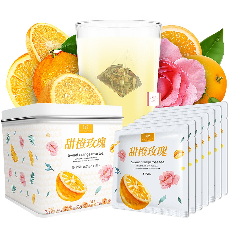 甜橙玫瑰水果茶润朵花果果粒茶玫瑰花茶组合三角袋泡茶包