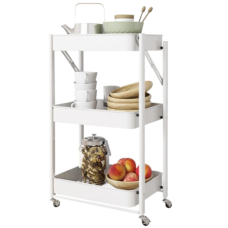 美厨(maxcook)厨房置物架 落地收纳架可折叠移动小推车 免安装客厅美容储物架落地架子