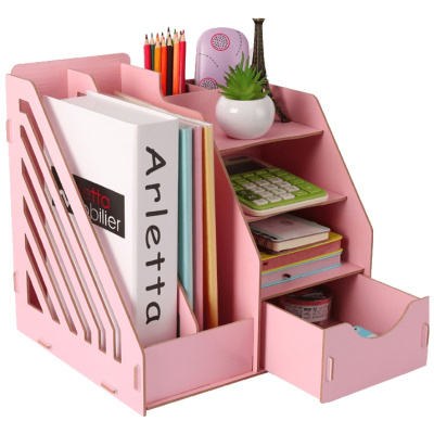 美帮汇办公室用品桌面收纳盒子桌上创意木质架A4抽屉式文件夹置物架子