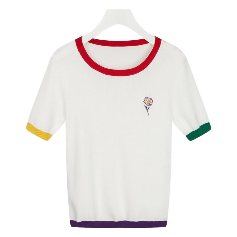 拉夏贝尔拉贝缇夏季女韩版时尚百搭短袖修身显瘦薄款针织T恤