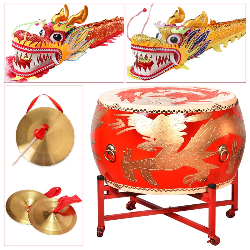 风雷动9节绸布舞龙道具龙灯服装舞狮龙狮表演龙头布龙钢丝龙套装黄颜色大游龙+10套舞龙服+24寸鼓+24cm黄铜镲+22黄