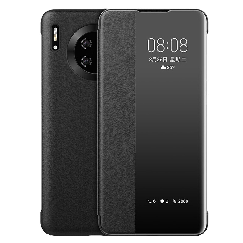 送充电器]溪特 华为mate30pro手机壳原装翻盖式接听电话皮质保护壳6.39英寸)抗爆防摔保护套商务视窗智能休眠皮套
