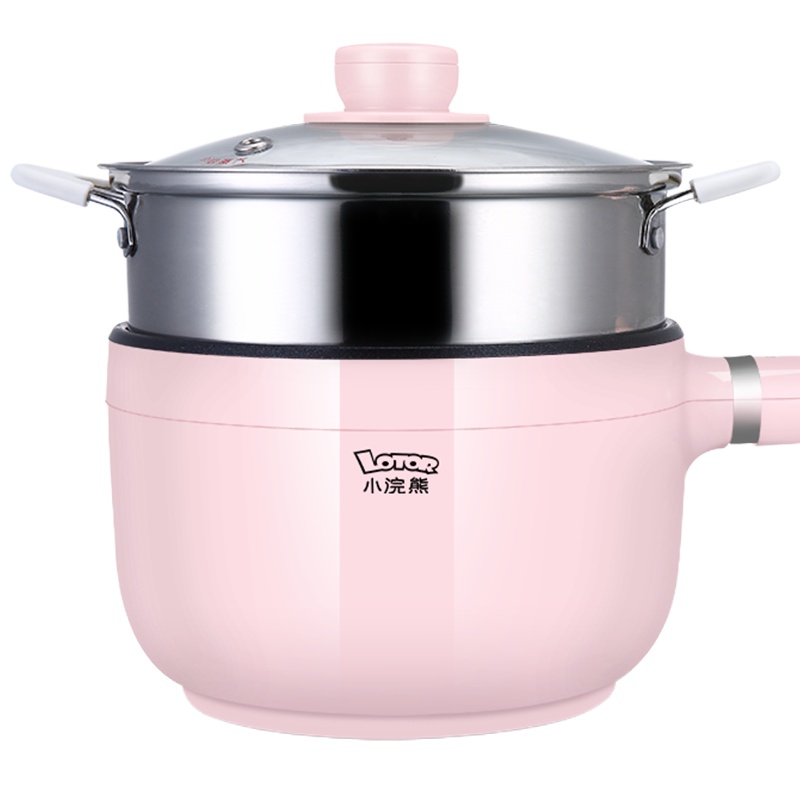 小浣熊电煮锅16C 1.3L小巧容量不粘图层防溢内胆 环形加热电炒锅 宿舍学生煮面神器小电锅 家用多功能迷你锅