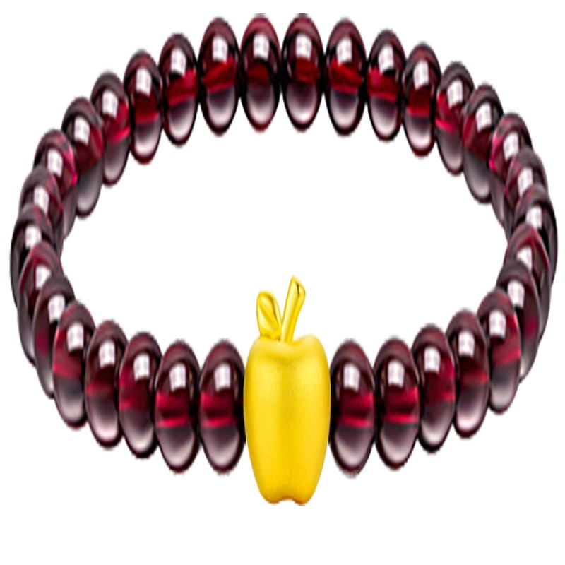 Ryual 黄金手链3D硬金石榴石苹果手链 足金999女士手链 圣诞平安夜小苹果情侣款计价款送女友圣诞节礼物