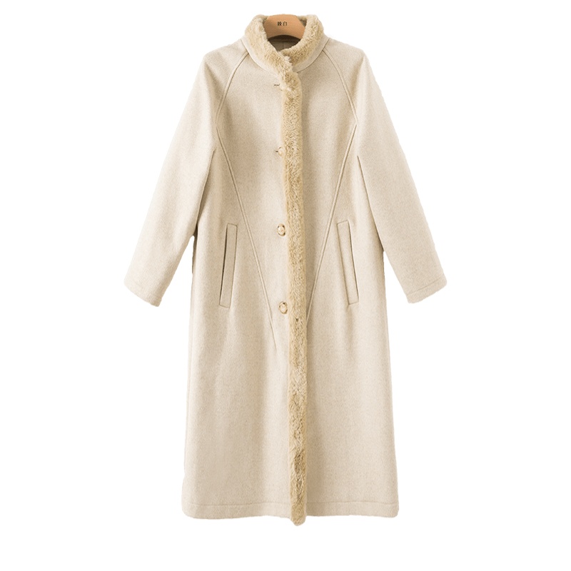 晚白2021春季新品时尚休闲毛边中长款通勤简约百搭毛呢大衣外套女