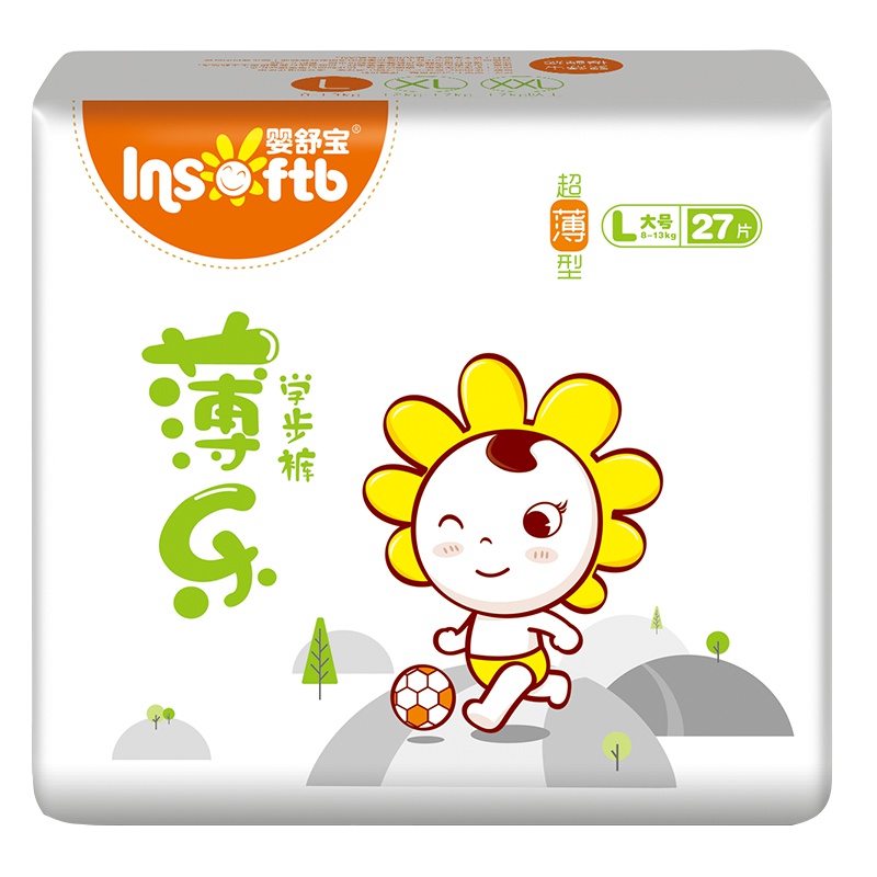 婴舒宝薄乐拉拉裤L码女婴儿男宝宝超薄透气尿不湿袋装L码27片