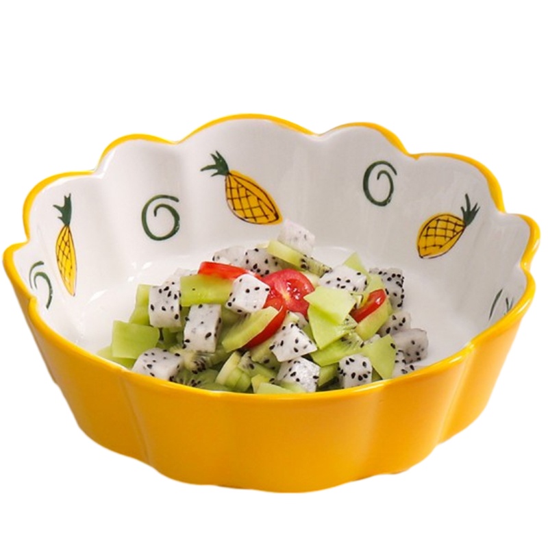 贝瑟斯 7寸/8寸草莓菠萝图案家用餐具面碗水果盘子陶瓷沙拉碗