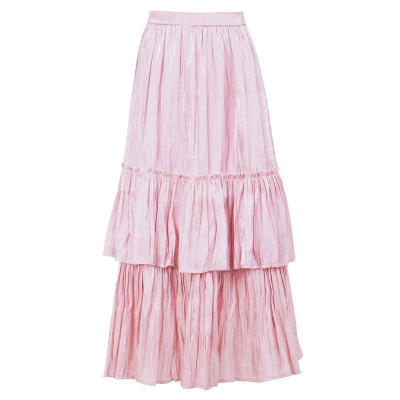 晩白 新品时尚简约百搭松紧高腰纯色中长款蛋糕裙半身裙女