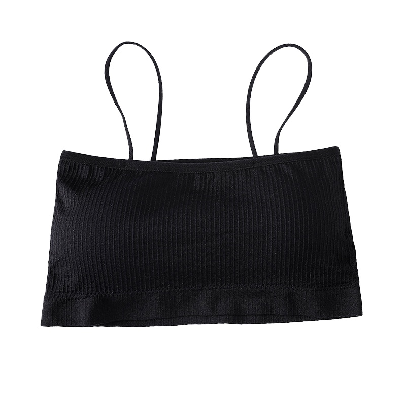 浅杏 日式美背一体式胸垫螺纹一字领吊带背心*1件