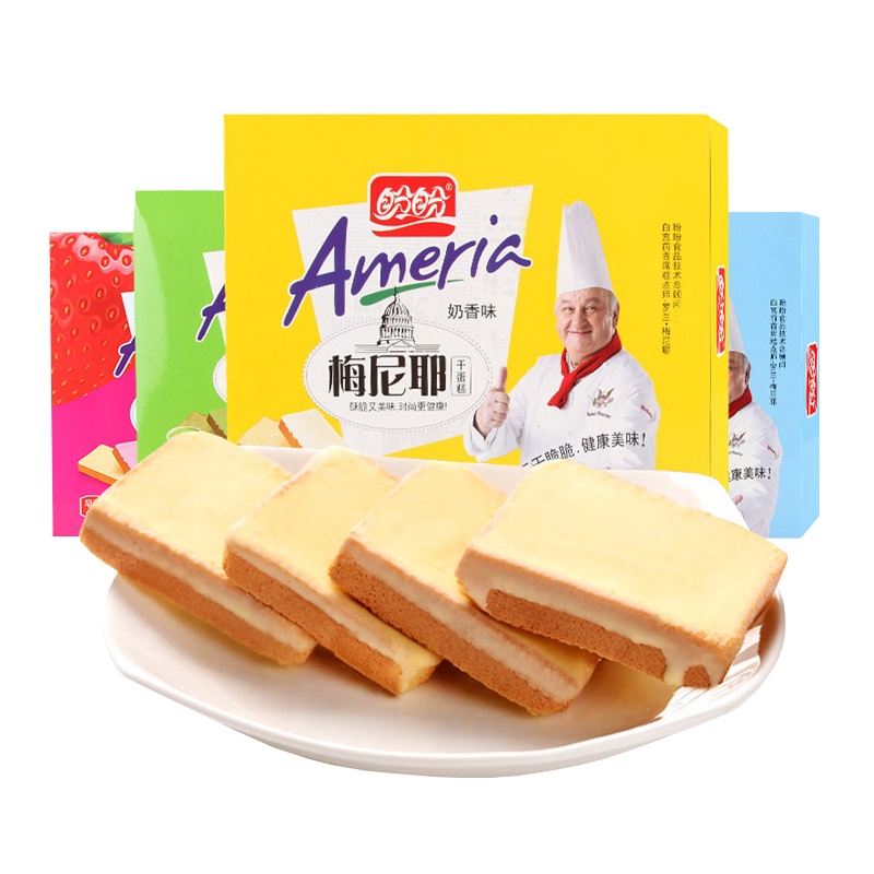 [满199减125元]盼盼梅尼耶干蛋糕160g奶香味面包干饼干早餐食品批发盒装零食小吃