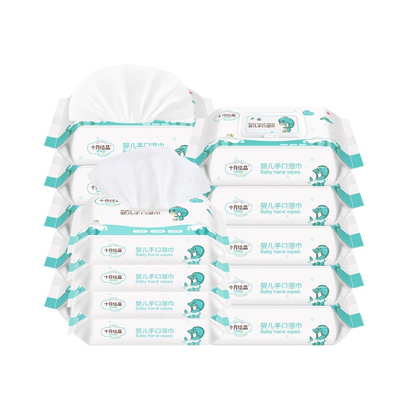 十月结晶 婴儿湿巾 新生儿手口专用湿巾纸 婴幼儿宝宝屁屁带盖湿纸巾 80抽*10包 大包装