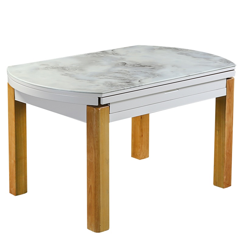 HiBoss大理石餐桌简约现代方圆两用经济型小户型饭桌实