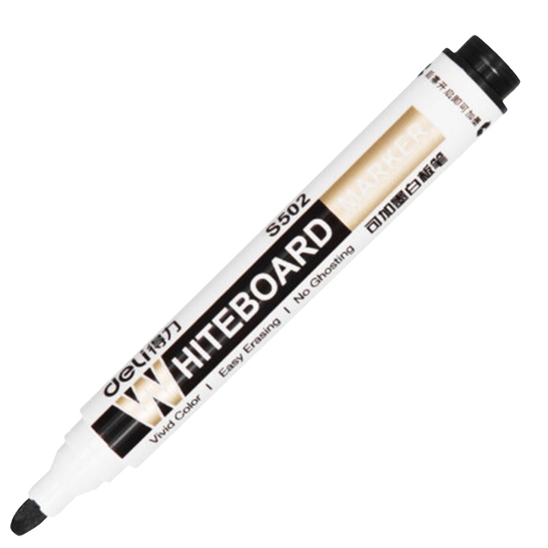 得力S502 可加墨白板笔 可擦白板笔 办公会议白板笔套装 10支装 黑色