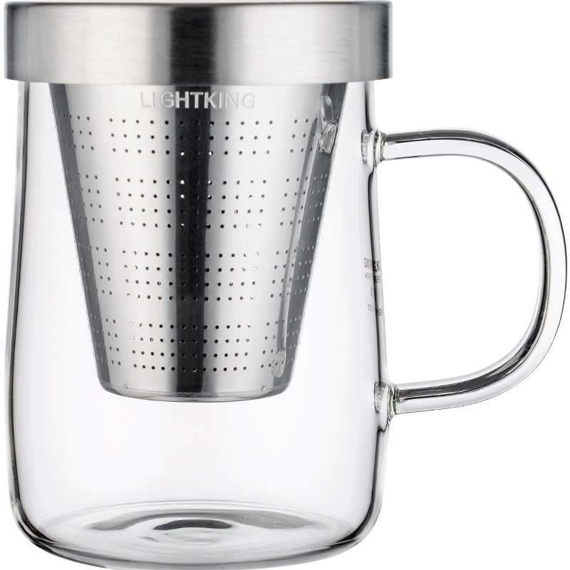 KAMJOVE/金灶明尊 玻璃茶杯办公室个人杯高硼硅玻璃杯带把手花茶杯食品级304不锈钢过滤耐热泡茶杯家用水杯茶具养生杯