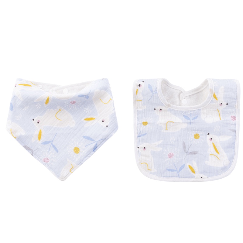 贝贝怡宝宝婴儿纯棉纱布小围嘴两件装U型三角口水巾组合装191P492