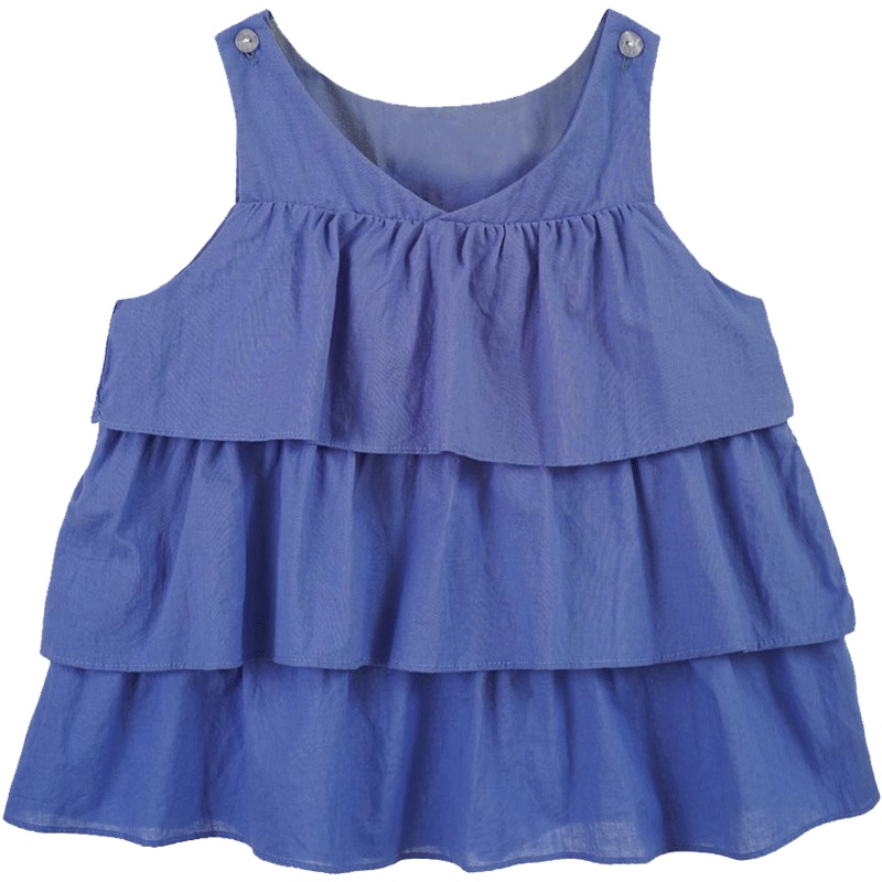 女童纯色心形领肩开扣背心裙