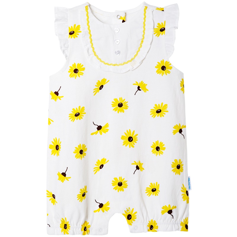 贝贝怡婴儿小飞袖连体衣夏季新生儿衣服纯棉透气哈衣爬服172L093